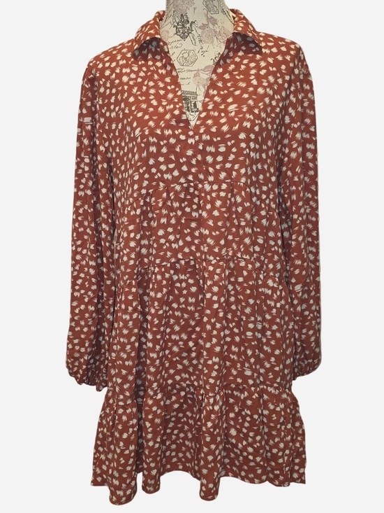 Umgee Dresses & Skirts - Umgee Rust & White Printed Long Sleeve Tiered Dress